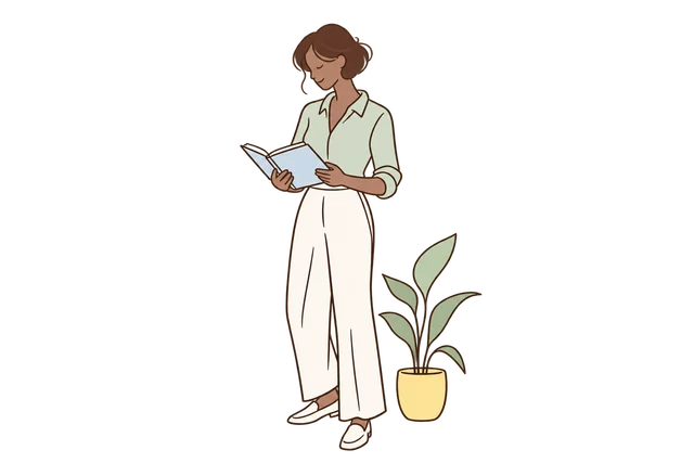 Illustration of a business owner reading through a document