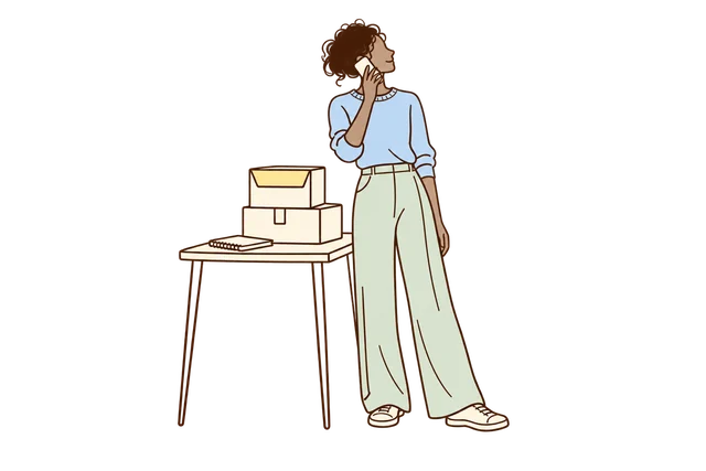 Illustration of a business owner on the phone beside a table of parcels